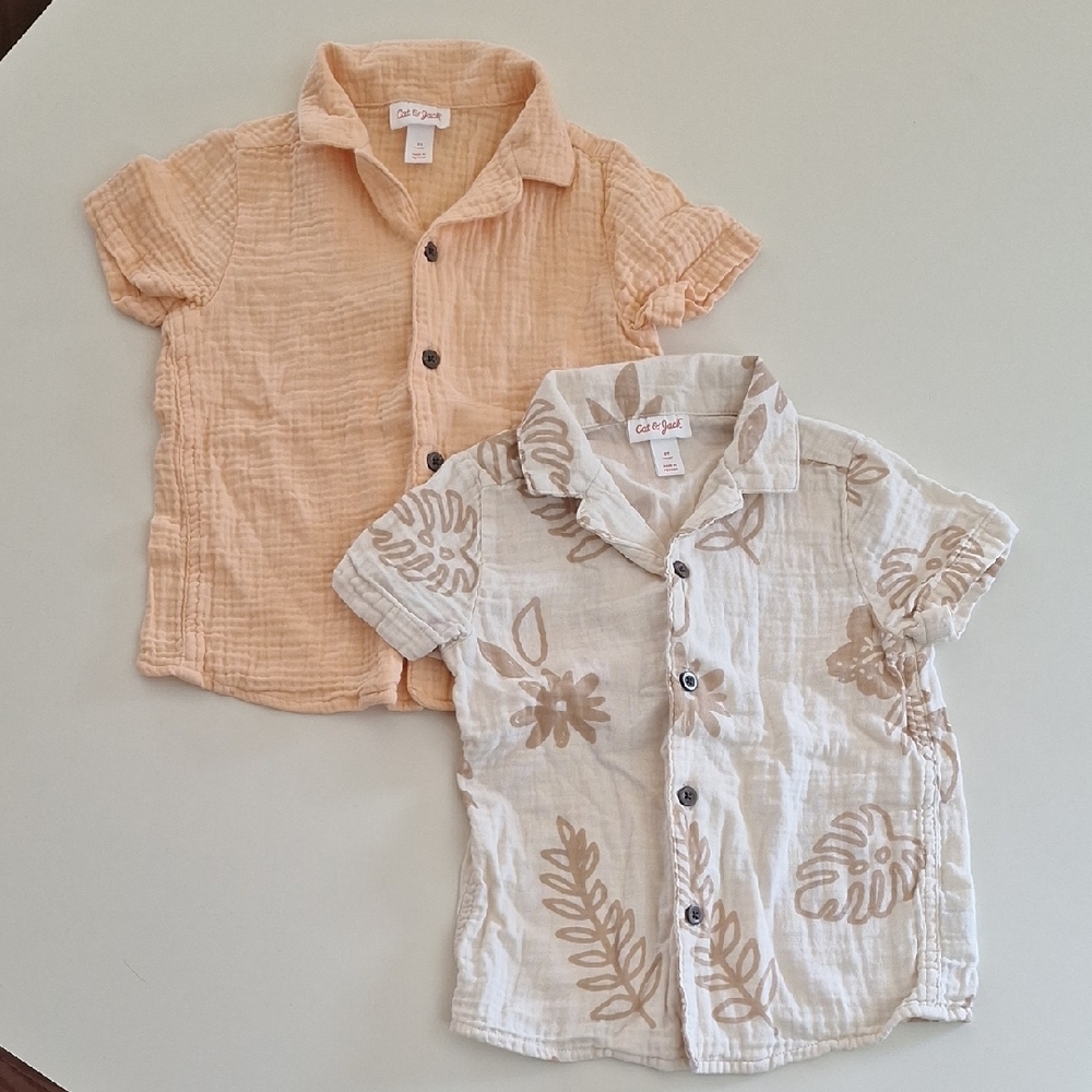 Cat & Jack Tan and Cream Button Down Tropical Print Shirts